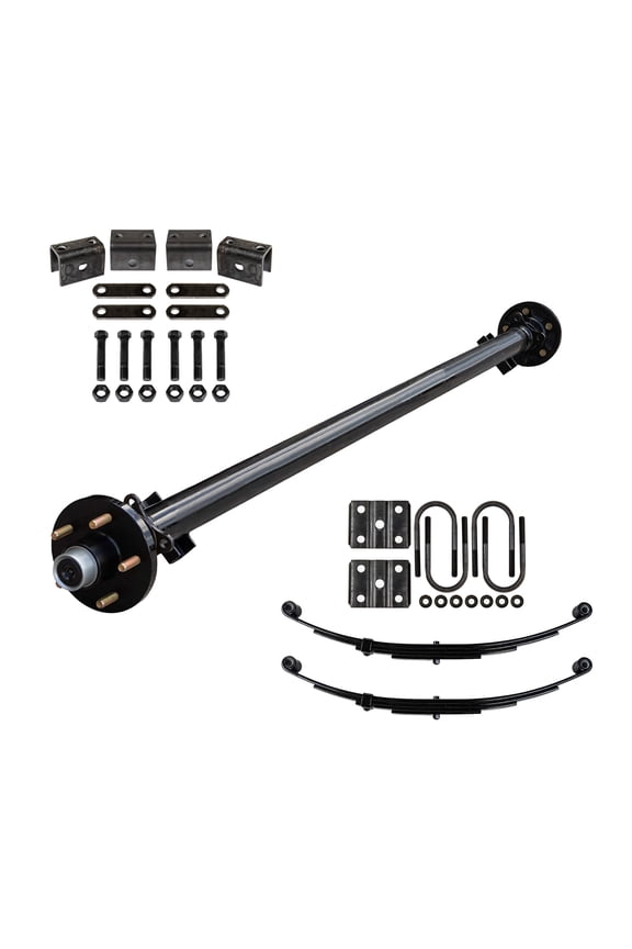 3500 lb Light Duty Single Trailer Axle Kit with Suspension - Leaf Springs, Hanger & U-Bolt Kit (61" Hubface - 46" Spring Center, 5x4.5 Bolt Pattern)