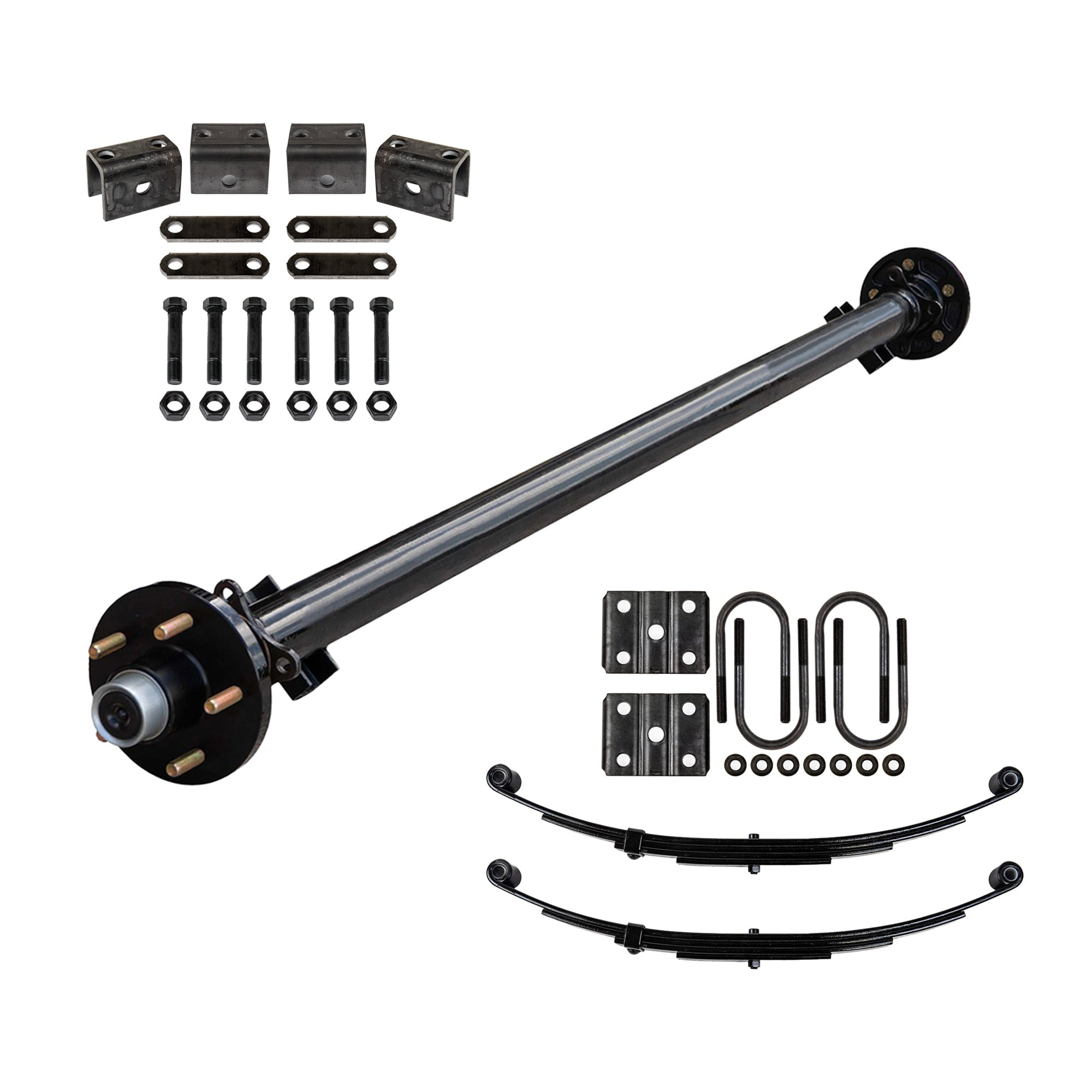 3500 lb Light Duty Single Trailer Axle Kit with Suspension - Leaf Springs, Hanger & U-Bolt Kit (85" Hubface - 70" Spring Center, 5x4.5 Bolt Pattern)