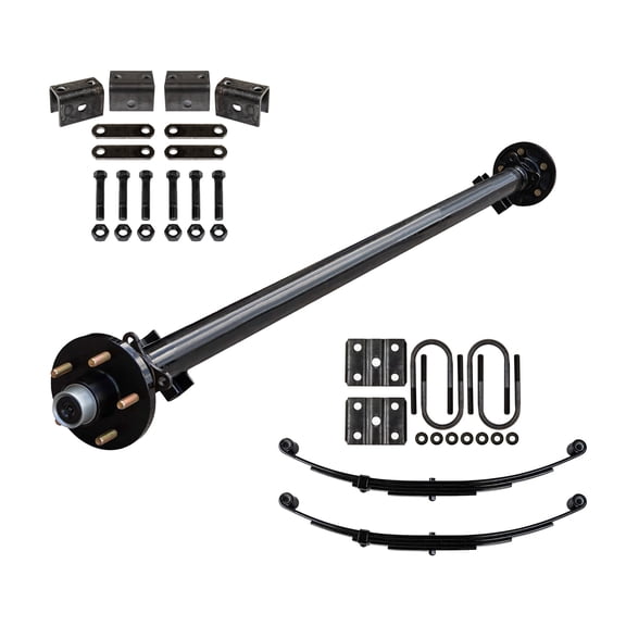 3500 lb Light Duty Single Trailer Axle Kit with Suspension - Leaf Springs, Hanger & U-Bolt Kit (89" Hubface - 74" Spring Center, 5x5 Bolt Pattern)