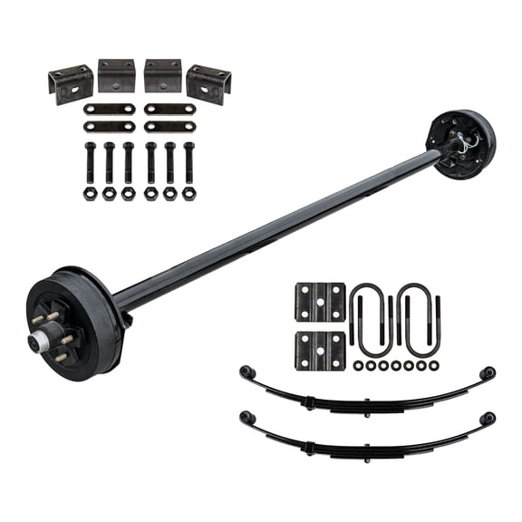 3500 lb TK Heavy Duty Single Trailer Axle Kit with Suspension - Leaf Springs, Hanger & U-Bolt Kit (61" Hubface - 46" Spring Center, 5x4.5 Bolt Pattern)
