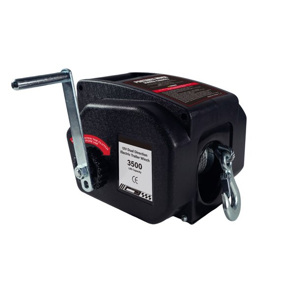 3500 lbs Electric Winch, 12V DC Portable Trailer & Boat Winch with Wireless Remote & Manual Crank, Waterproof Reversible In/Out Power Recovery Kit for Cars, Trucks, Marine - Black