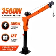 3500 lbs Electric Winch Truck Crane, 1100 lbs 360 Swivel Bed Mounted Jib Crane for Pickup Truck, Alloy Steel Orange