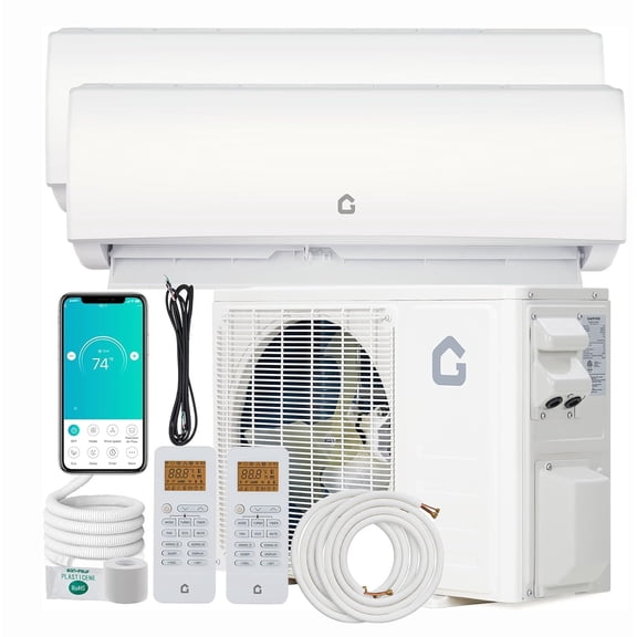35000 BTU 2 Zone Mini Split AC Heating & cooling System 18000 + 18000 BTU Air Conditioner Wifi Enabled 19 SEER2 208-230V Ductless Split Unit AC w/Pre-Charged Condenser, Heat Pump