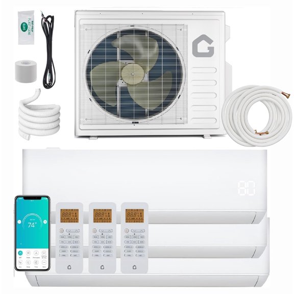 35000 BTU 3 Zone Mini Split AC Heating & cooling System 9k + 9k+ 18k BTU Wifi Air Conditioner 19 SEER2 208-230V AC Pre-Charged Condenser Heat Pump Include Copper Tube