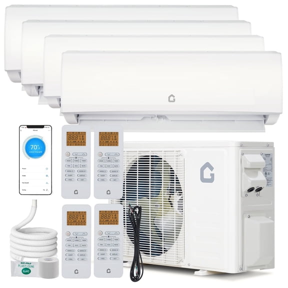 35000 BTU 4-Zone Ductless Mini Split Air Conditioner & Heat Pump – 19 SEER2 Inverter Multi-Zone System with 9K+9K+9K+18K Indoor Units, Wall Mounted, Pre-Charged Outdoor Condenser
