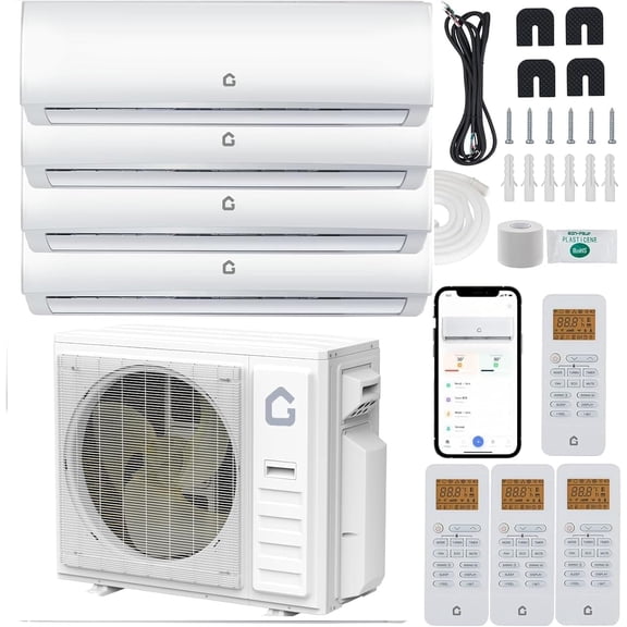 35000 BTU 4-Zone Ductless Mini Split Air Conditioner & Heat Pump, (4x9000 BTU) Indoor Units, WiFi & Alexa Enabled, Pre-Charged Outdoor Condenser, Ultra-Quiet, 208-230V, 19 SEER2