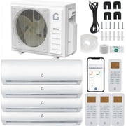 35000 BTU 4 Zone Mini Split AC/Heating System 9K/9K/12K/18K, 19 SEER2 208-230V Multi Zone Ductless Wall Mounted Air Conditioner and Heat Pump, Wifi Enable Energy Efficient, Pre-Charged Condenser