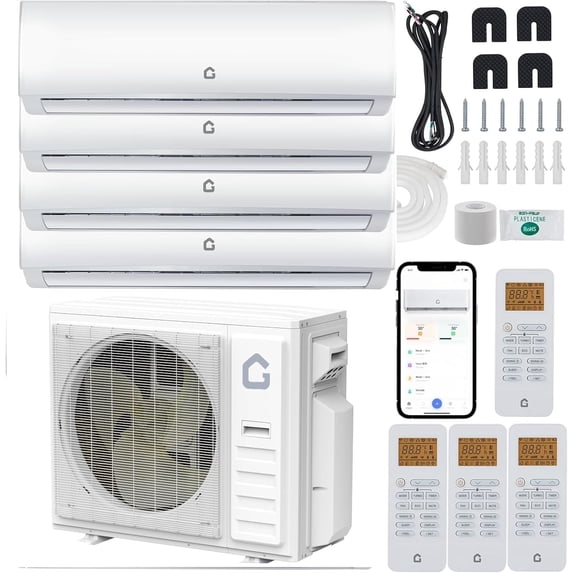 35000 BTU 4 Zone Mini Split AC/Heating System, Wifi Enabled 19 SEER2 ...