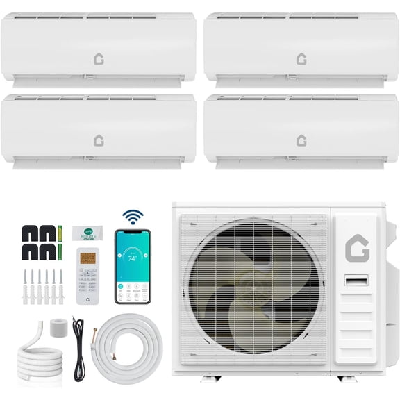 35000 BTU 4 Zone Mini Split AC Heating & cooling System 9k + 9k +9K+18k BTU Air Conditioner 19 SEER2 208-230V AC Pre-Charged Condenser Heat Pump Include Copper Tube