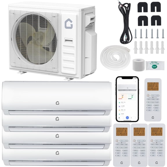 35000 BTU Quad Zone Mini Split AC/Heating System, 19 SEER2 4 Zone 9000+9000+9000+12000 BTU Ductless Split Air Conditioner w/Pre-Charged Condenser, Not Include Copper Tube Line Set, 208-230V