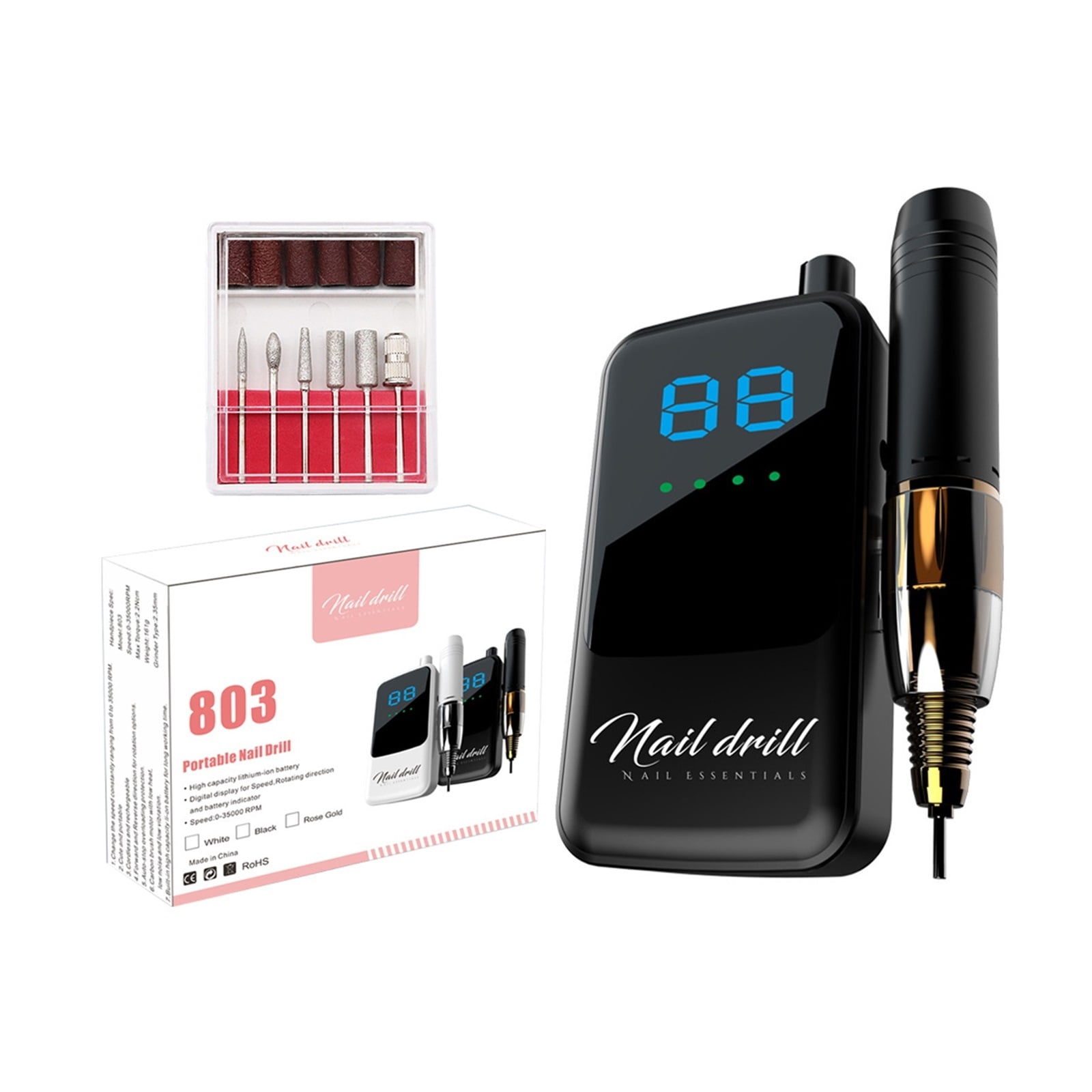35000 RPM Nail Drill Machine, Rechargable Electric Nail Polisher, Portable LCD Display Nail Sander Professional Manicure Machin ,Low Noise