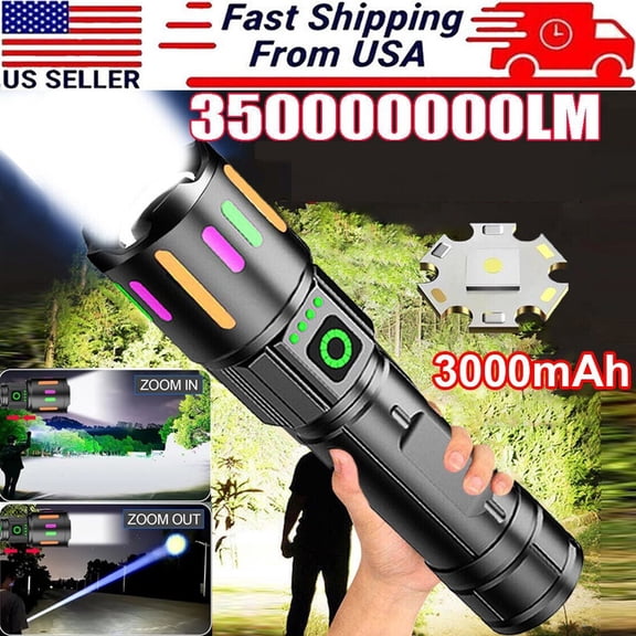 350000000 Lumen Super Bright LED Tactical Flashlight Rechargeable LED Work Light