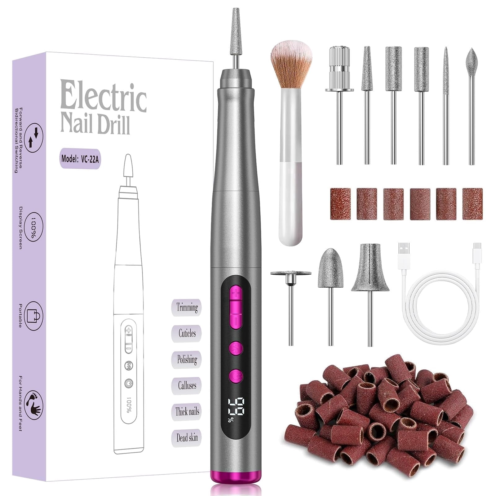 M MISS DREAM Portable 35000 RPM Electric Nail Drill with LCD Display, Gray