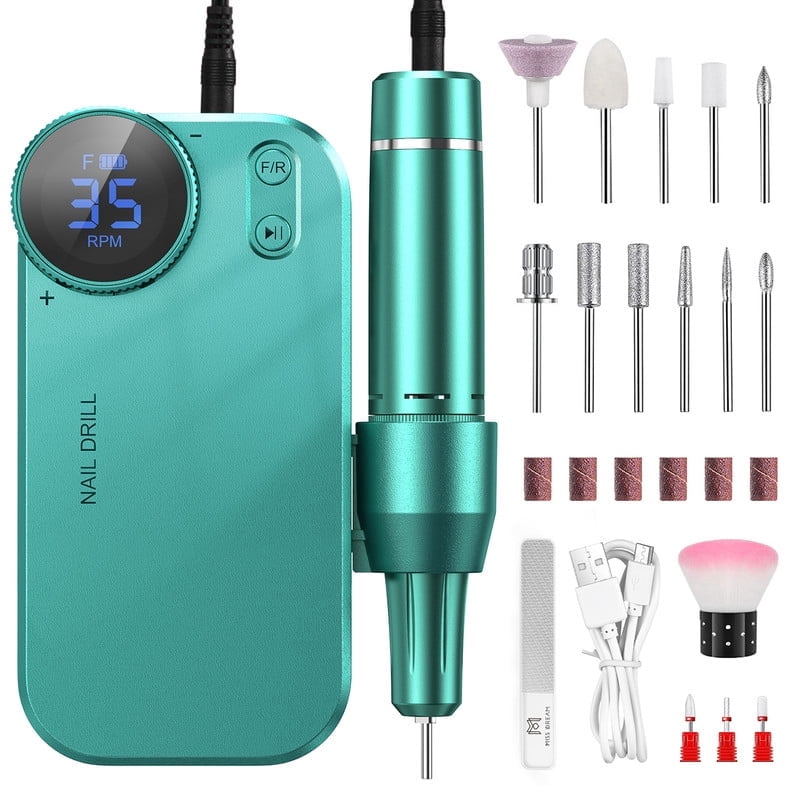 M MISS DREAM Cordless 35000 RPM Electric Nail Drill with 12 Bits & Nano Glass File