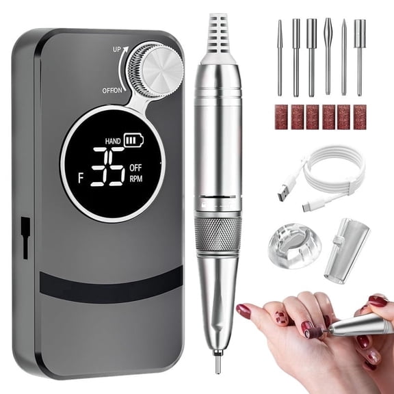 M MISS DREAM Cordless 35000 RPM Electric Nail Drill with 12Pcs Bits, Purple