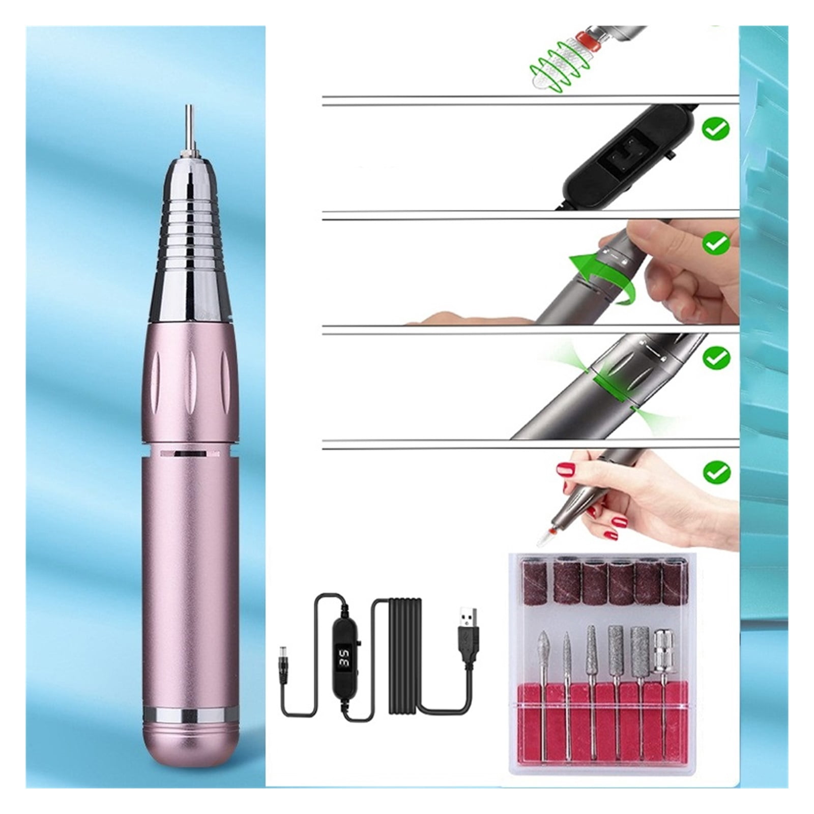 35000RPM Electric Manicure Machine, USB Nail Drill For Acrylic Gel Polish Professional Nail Drill Pen, Salon Nail Equipment