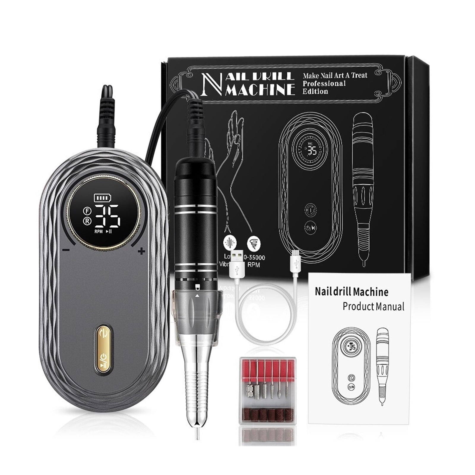 35000RPM Electric Nail Drill Machine,Professional Rechargeable Nail File Nails,Electric Nail File For Acrylic Nails Gel Nails ,Low Noise
