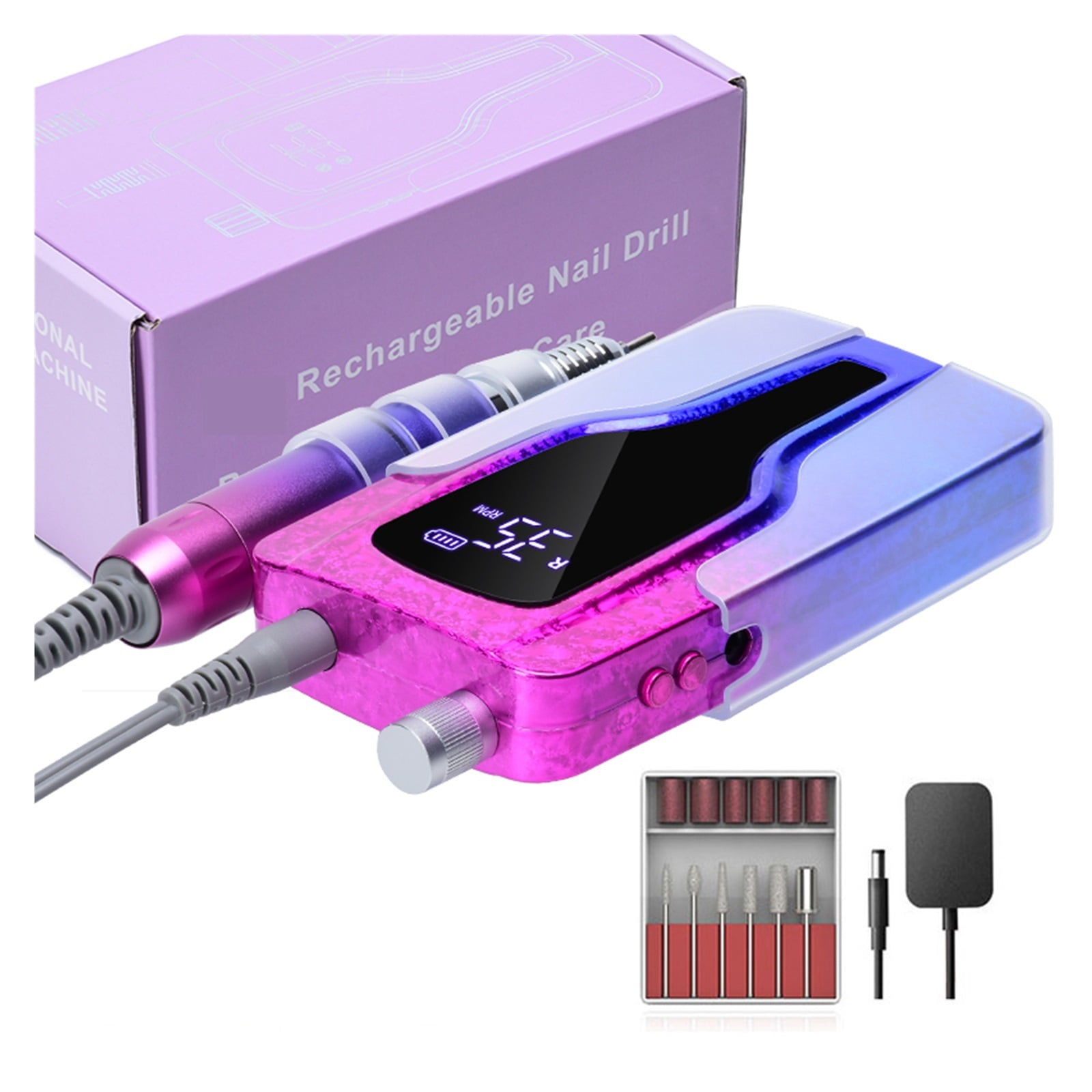 35000RPM Electric Nail Drill Machine Rechargeable Nail Sander LED Display Gel Remover Set Portable Nail Salon Polisher Equipment ,Low Noise