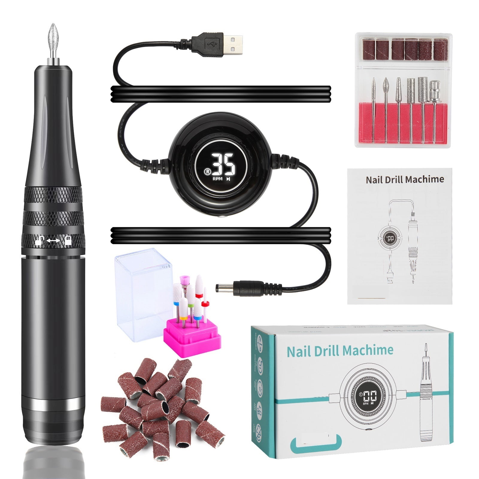 35000RPM Manicure Machine, Electric Nail Drill, Portable Nail Lathe Electric Manicure Cutter Set, Nail Gel Polisher Salon Equipment ,Lightweight and Portable