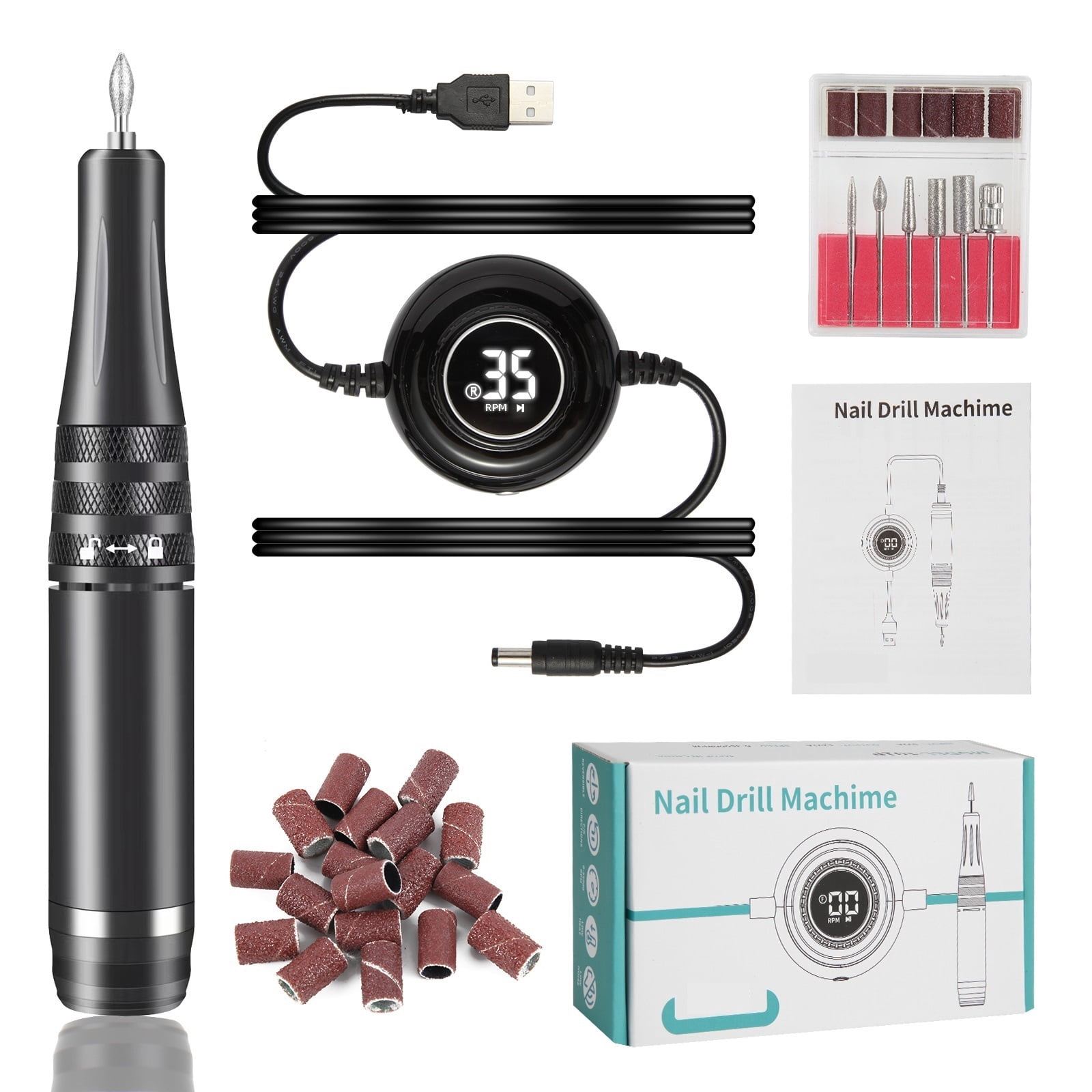35000RPM Manicure Machine, Electric Nail Drill, Portable Nail Lathe Electric Manicure Cutter Set, Nail Gel Polisher Salon Equipment ,Lightweight and Portable
