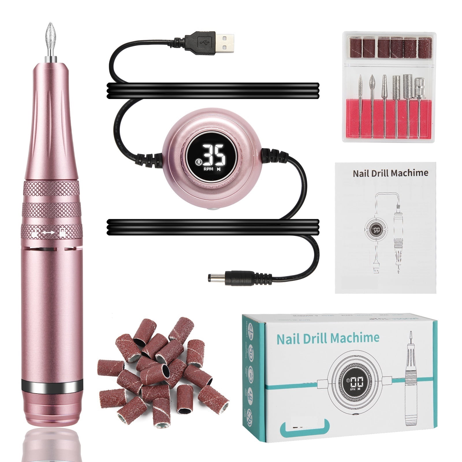 35000RPM Manicure Machine, Electric Nail Drill, Portable Nail Lathe Electric Manicure Cutter Set, Nail Gel Polisher Salon Equipment ,Lightweight and Portable