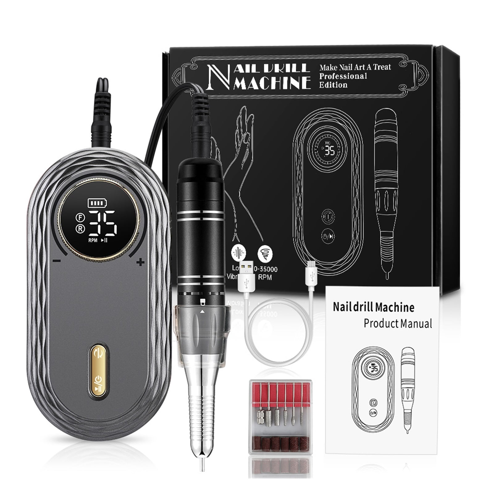 35000RPM Nail Drill Machine LCD Display Portable Rechargeable For Manicure Pedicure Tools Professional Nail Equipment ,Low Noise