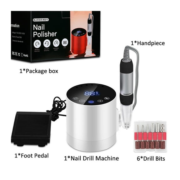 35000RPM Nail Drill Machine, Portable Nail Drill With HD Display, Professional Electric Nail File Manicure Machine With Foot Pedal ,Easy to Operate