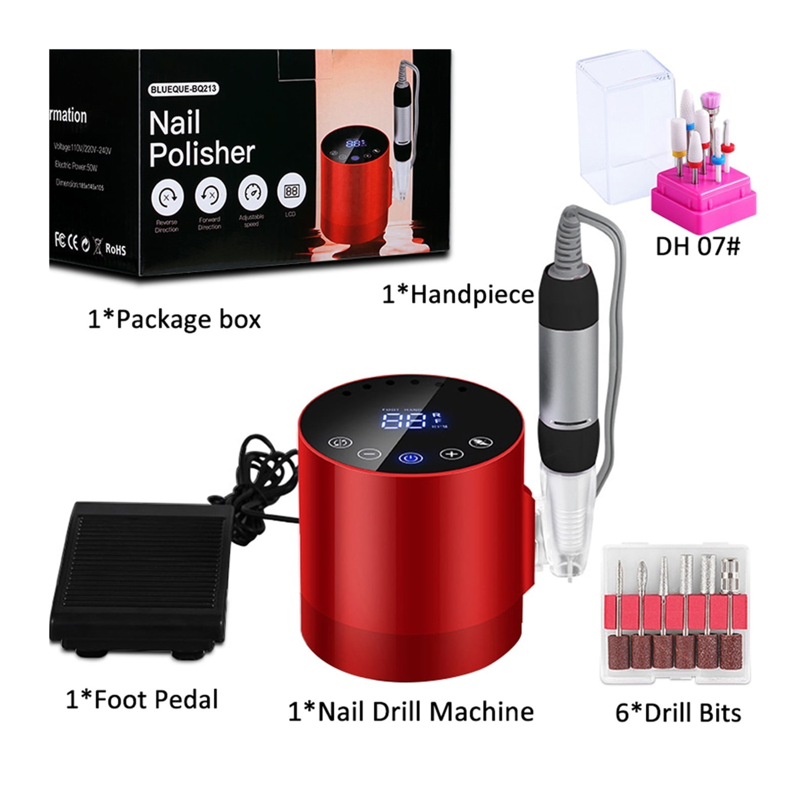 35000RPM Nail Drill Machine, Portable Nail Drill With HD Display, Professional Electric Nail File Manicure Machine With Foot Pedal ,Low Noise