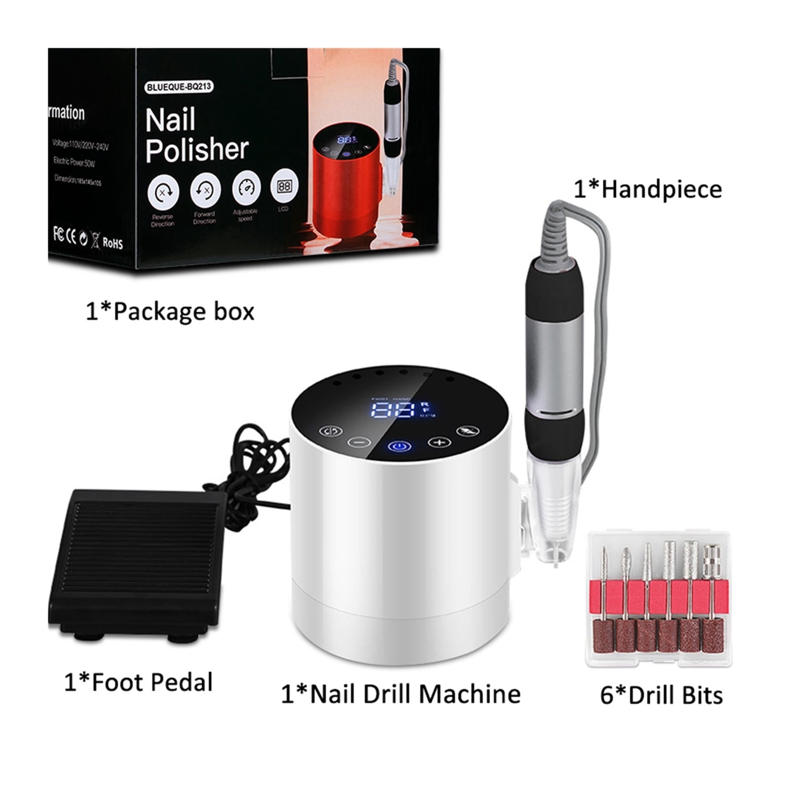 35000RPM Nail Drill Machine, Portable Nail Drill With HD Display, Professional Electric Nail File Manicure Machine With Foot Pedal ,Low Noise