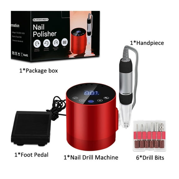 35000RPM Nail Drill Machine, Portable Nail Drill With HD Display, Professional Electric Nail File Manicure Machine With Foot Pedal ,Low Noise
