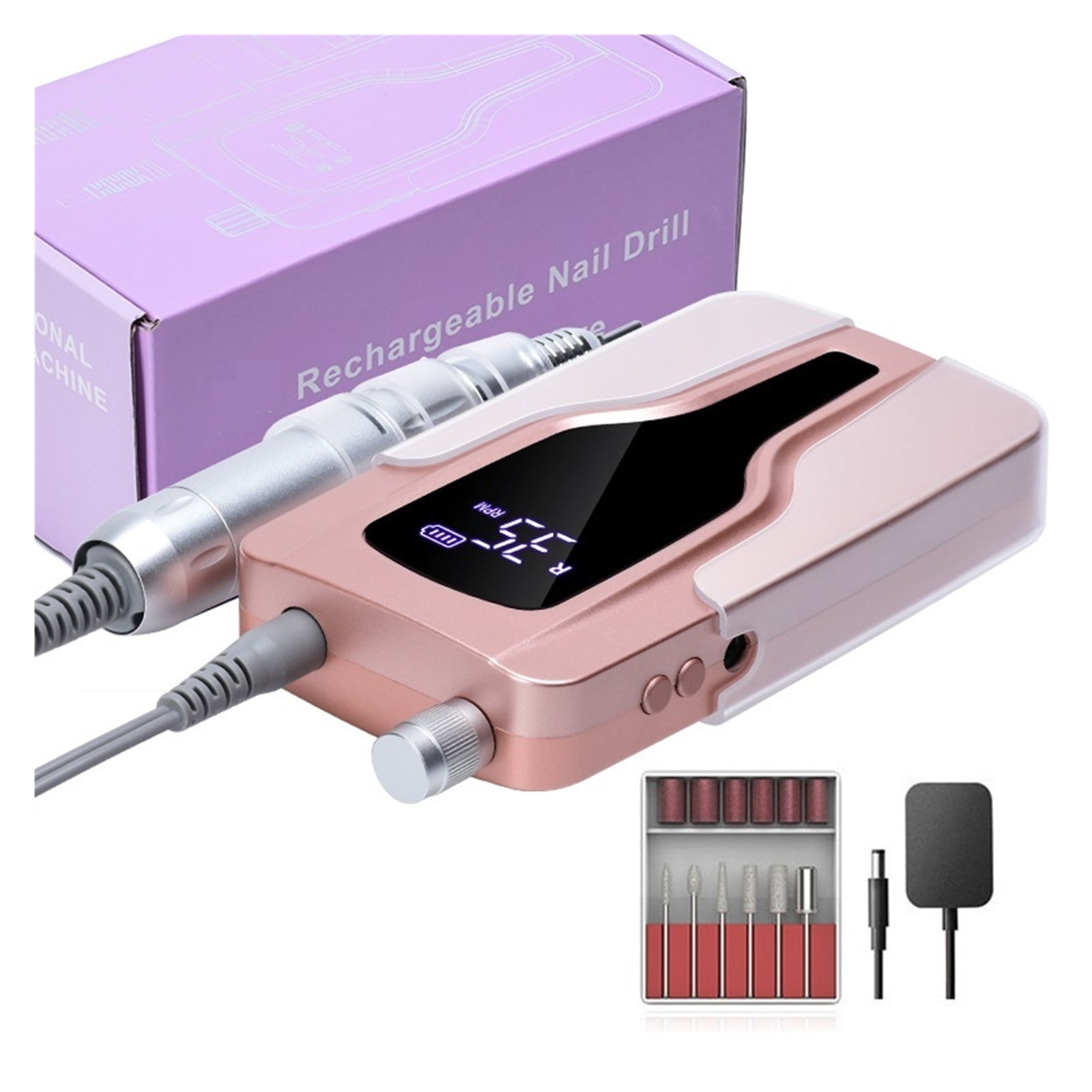 35000RPM Nail Drill Manicure Machine Rechargeable Powerful Electric Nail File Professional Nail Motor For Polish Arcylic Gel ,Lightweight and Portable