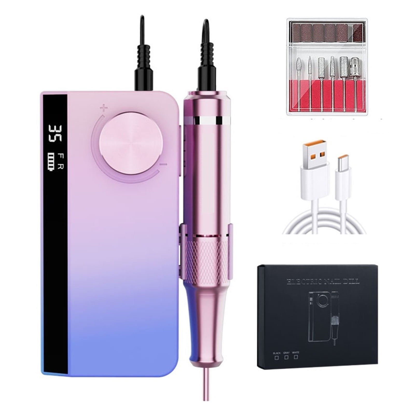 35000RPM Portable Nail Drill Machine For Acrylic Gel Rechargeable Nail Drill Electric Apparatus For Manicure Pedicure ,Low Noise