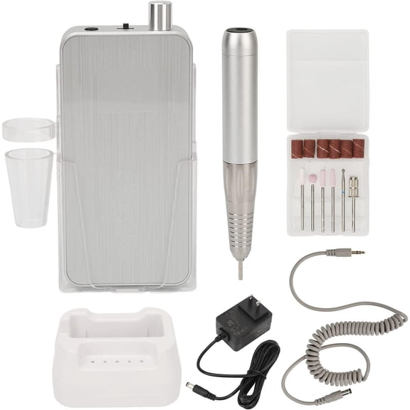 35000rpm Manicure Pedicure Kit, Electric Portable Rechargeable 2600mAh Battery Nail Drill Machine, Professional Manicure Pedicure Polishing Shape Tools for Home and Salon, Sliver 100 to 240V(#2)