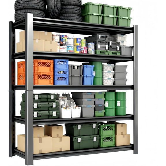 3500LBS Heavy Duty Garage Shelving Unit, 5-Tier Adjustable Metal Storage Shelves, Boltless Steel Industrial Rack for Warehouse Basement Pantry, 48" W x 20" D x 72" H, Black