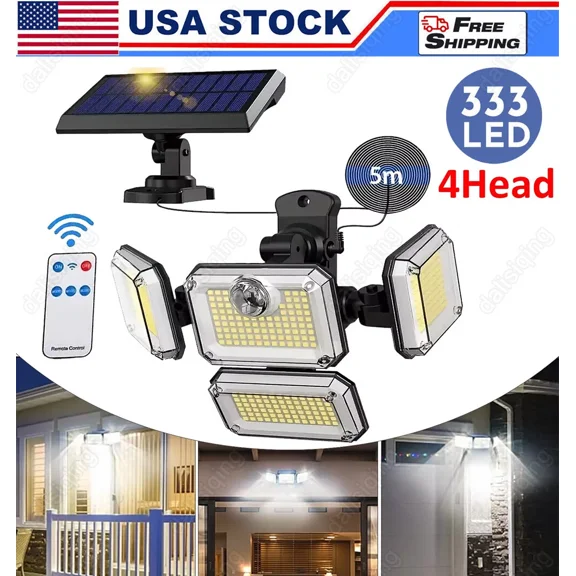 3500LM Solar Power 333 LED Lights PIR Motion Sensor Outdoor Security Lamp Wall