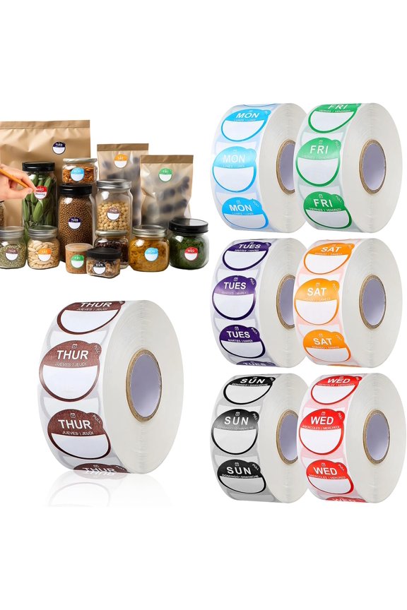 3500Pcs Food Labels for Containers, Waterproof 7 Days of The Week Stickers, Date Dots Food Stickers, Small Bottle Tabs for Kitchen Freezer Breastmilk Meal Prep Planner Restaurant Essentials