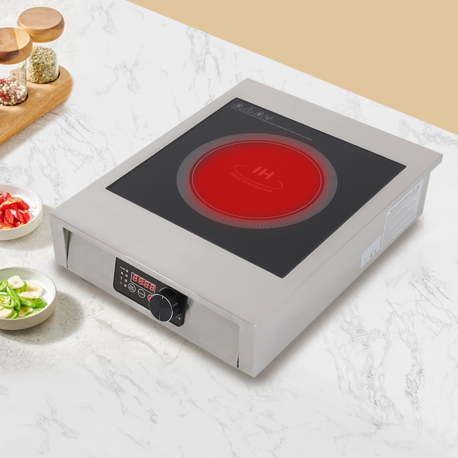 3500W 110V Commercial Electric Induction Cooktop, Stainless Steel Induction Cooktop with LED Display for Pots and Pans with A Diameter of Less Than 12in.