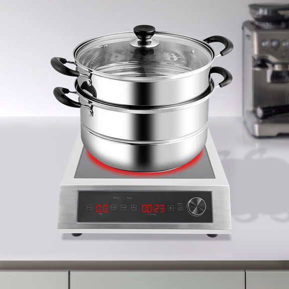 3500W 13.78*16.93*3.82in Modern Knob+Touch Screen Countertop Silver Electric Induction Cooktop for Kitchens