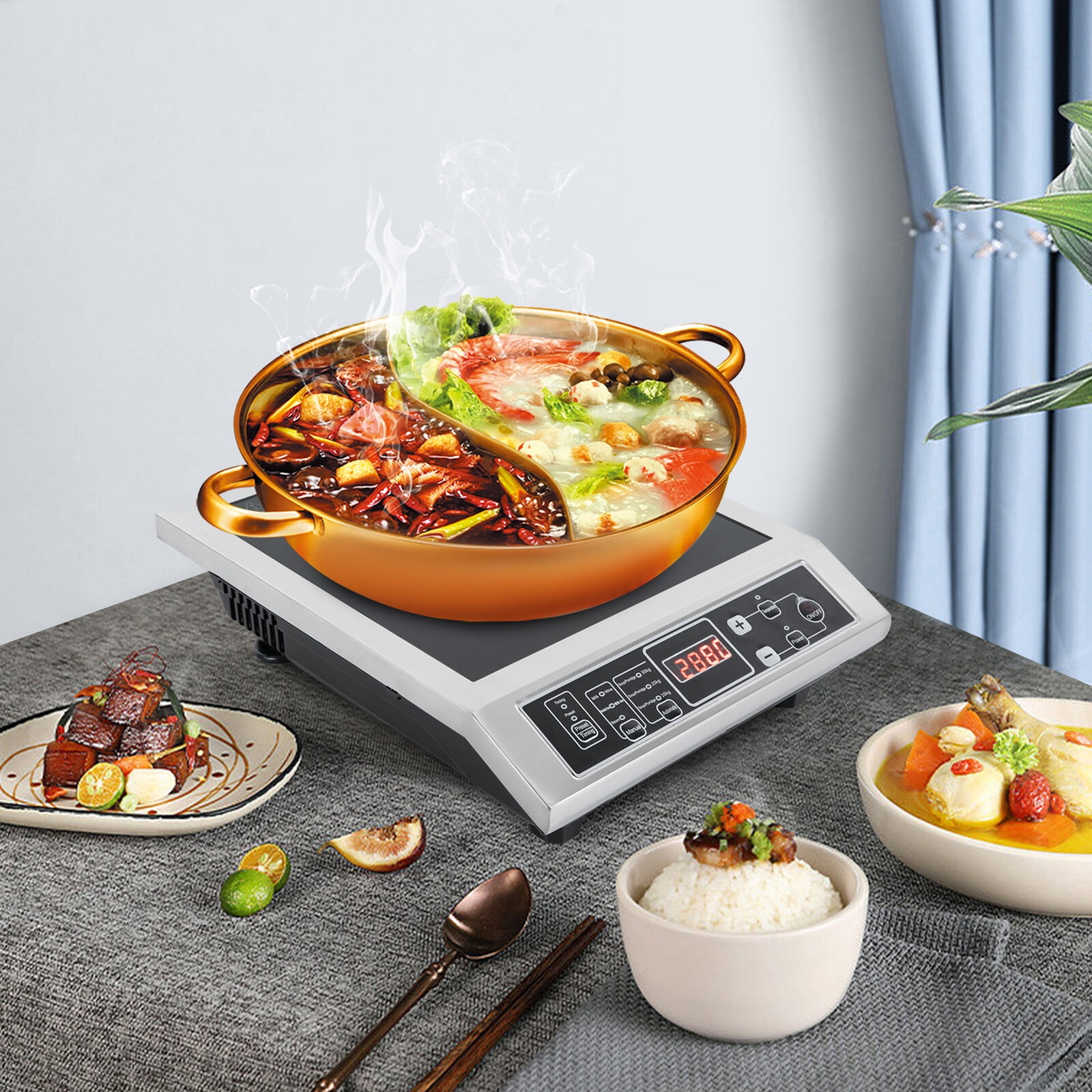 3500W Portable Black Kitchen Countertop Induction Cooktop Burner Electric Hot Stove 16.54*13.78*4.33in for Dorm Rooms, Home Kitchens, Backyard Cooking