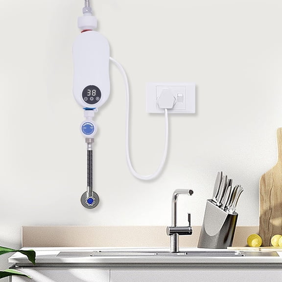 3500W Tankless Mini Electric Tankless Instant Hot Water Heater Under Sink 110V Thermostatic Washing Heating System with Digital Display for Home Kitchen Bathroom White