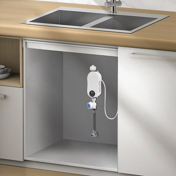 3500W Tankless Mini Hot Water Heater, White, Under Sink Thermostatic Washing Heating System with Digital Display for Home Kitchen Bathroom 110V