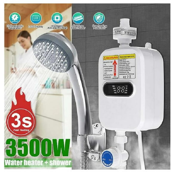 3500W Tankless Water Heater Shower Electric Instant Hot Water Heater LCD Display for Bathroom Kitchen with Shower Head Set