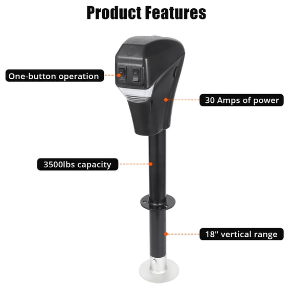 3500lbs Electric Tongue Jack for A-Frame Trailer with Front LED,DC 12V Electric Trailer Jack,Camper RV Heavy Duty Power Trailer Jack,18''Lift