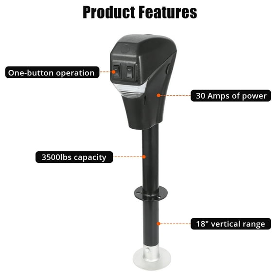 3500lbs Electric Tongue Jack for A-Frame Trailer with Front LED,DC 12V Electric Trailer Jack,Camper RV Heavy Duty Power Trailer Jack,18''Lift
