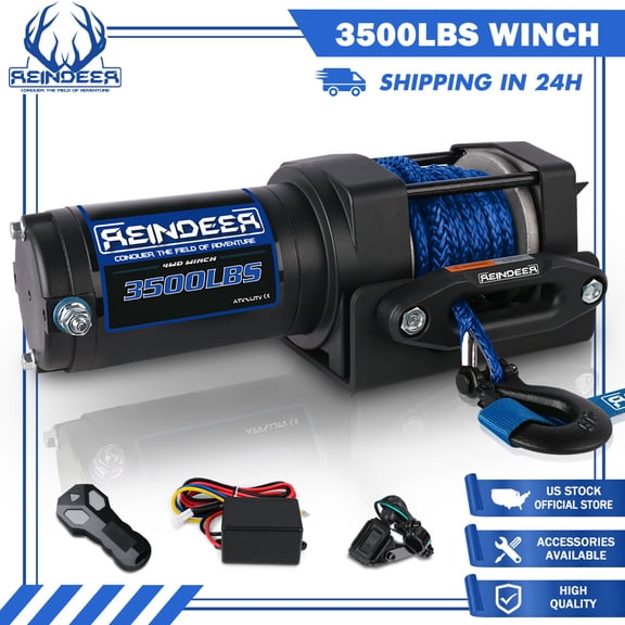 3500lbs Electric Winch 12V Winch ATV Winch Kit UTV Synthetic Rope Winch Wireless Remote Control