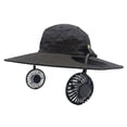 thumbnail image 1 of 3500mAh Solar Fan Hat, Black, USB Rechargeable Wide Brim Fishing Hat, Breathable Sun Protection Cooling Hat for Outdoor Work, 1 of 6