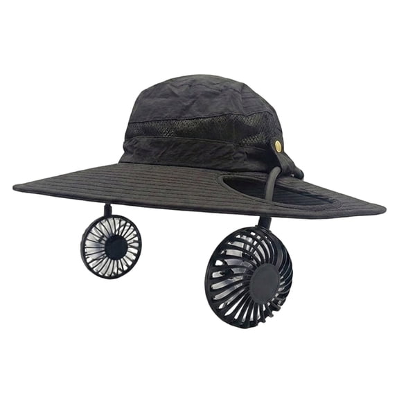 3500mAh Solar Fan Hat, Black, USB Rechargeable Wide Brim Fishing Hat, Breathable Sun Protection Cooling Hat for Outdoor Work