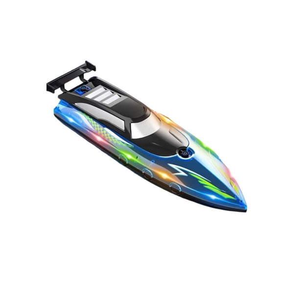 3504-2 High Speed RC Boat With Dual Motor Power 50kmh Performance LED Lights 2.4GHz Remote Control Waterproof Watercraft For Lake Pool Pond Rivers( Blue / 4 Battery )
