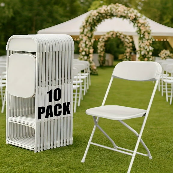 350LBS Commercial-Grade White Folding Chairs (10/24/50PCS) - Steel-Reinforced Frame, Reinforced Plastic, Stackable, Indoor/Outdoor for Weddings/Offices/Banquets/Parties/Camping