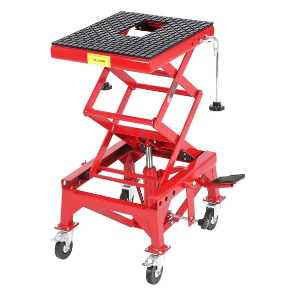 350LBS Hydraulic Motorcycle Lift Jack, Scissor Lift Jack, Portable Motorcycle Lift Table with 4 Wheels, Foot-Operated Hoist Stand for Motorcycle, ATV, Dirt Bike